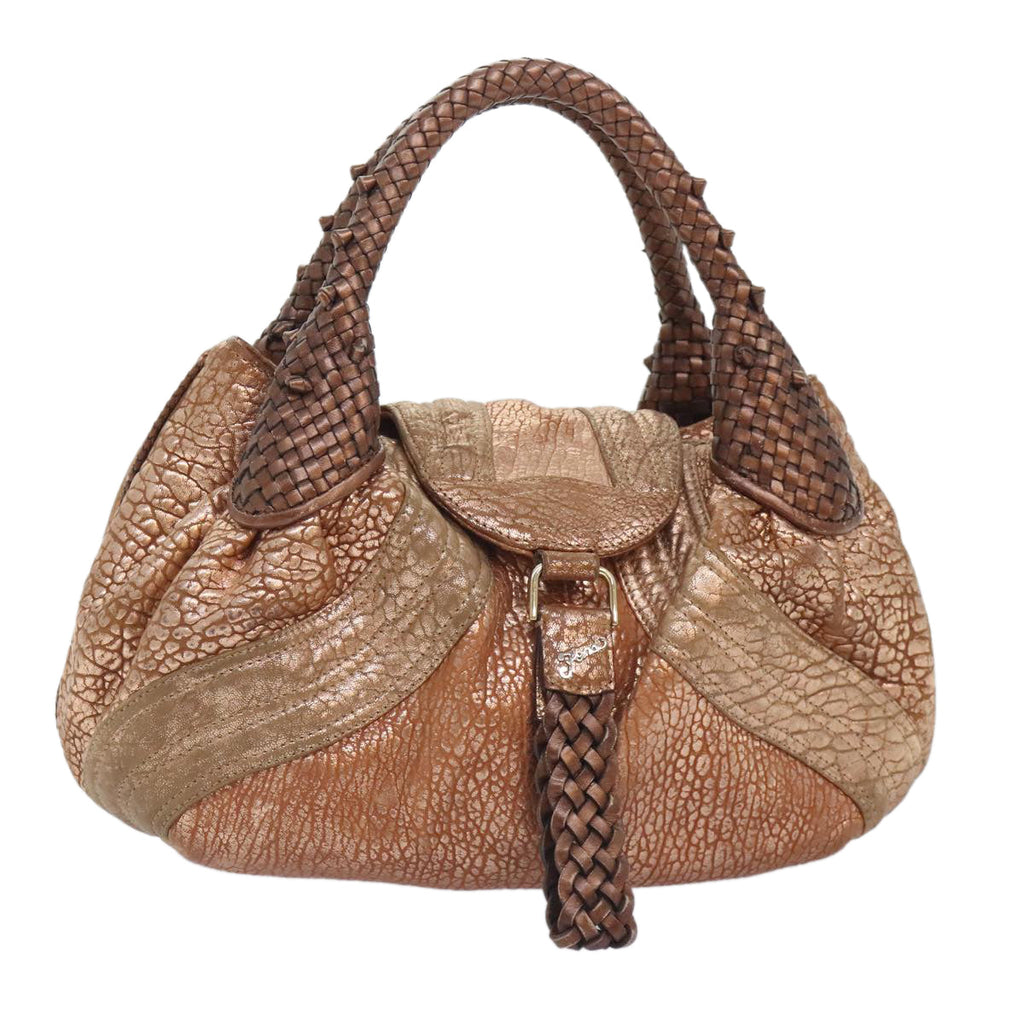 FENDI spy Hand Bag Leather Gold Tone am6841