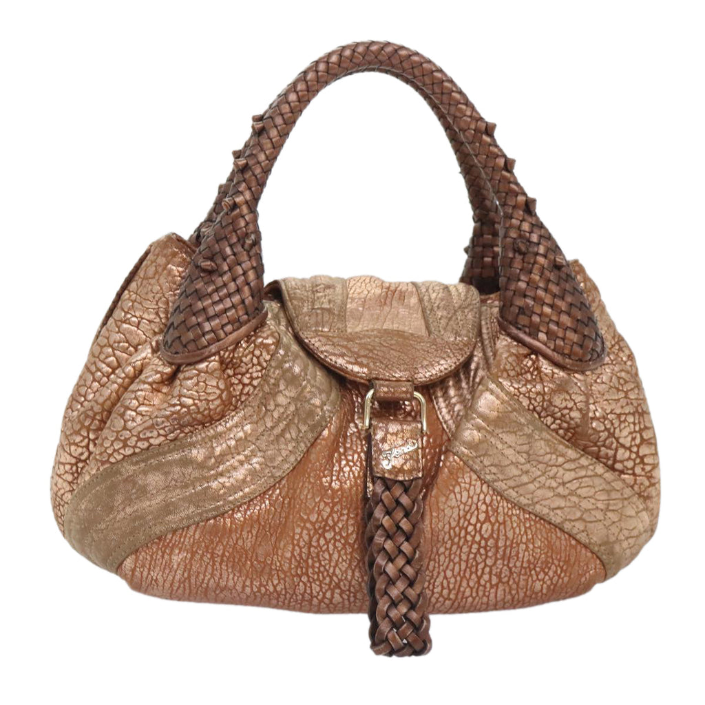 FENDI spy Hand Bag Leather Gold Tone am6841
