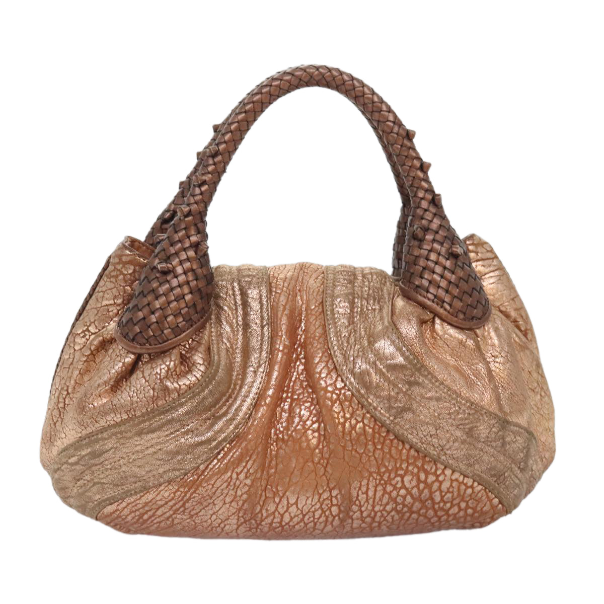 FENDI spy Hand Bag Leather Gold Tone am6841