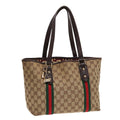 GUCCI GG Canvas Web Sherry Line Tote Bag Beige Green Red am6853