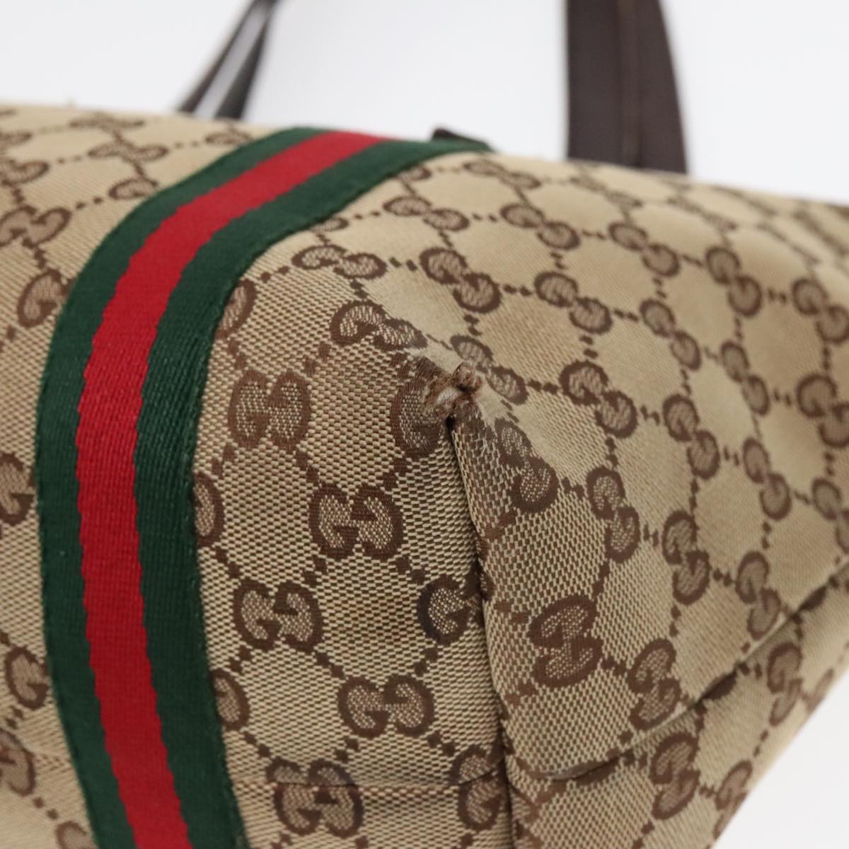 GUCCI GG Canvas Web Sherry Line Tote Bag Beige Green Red am6853