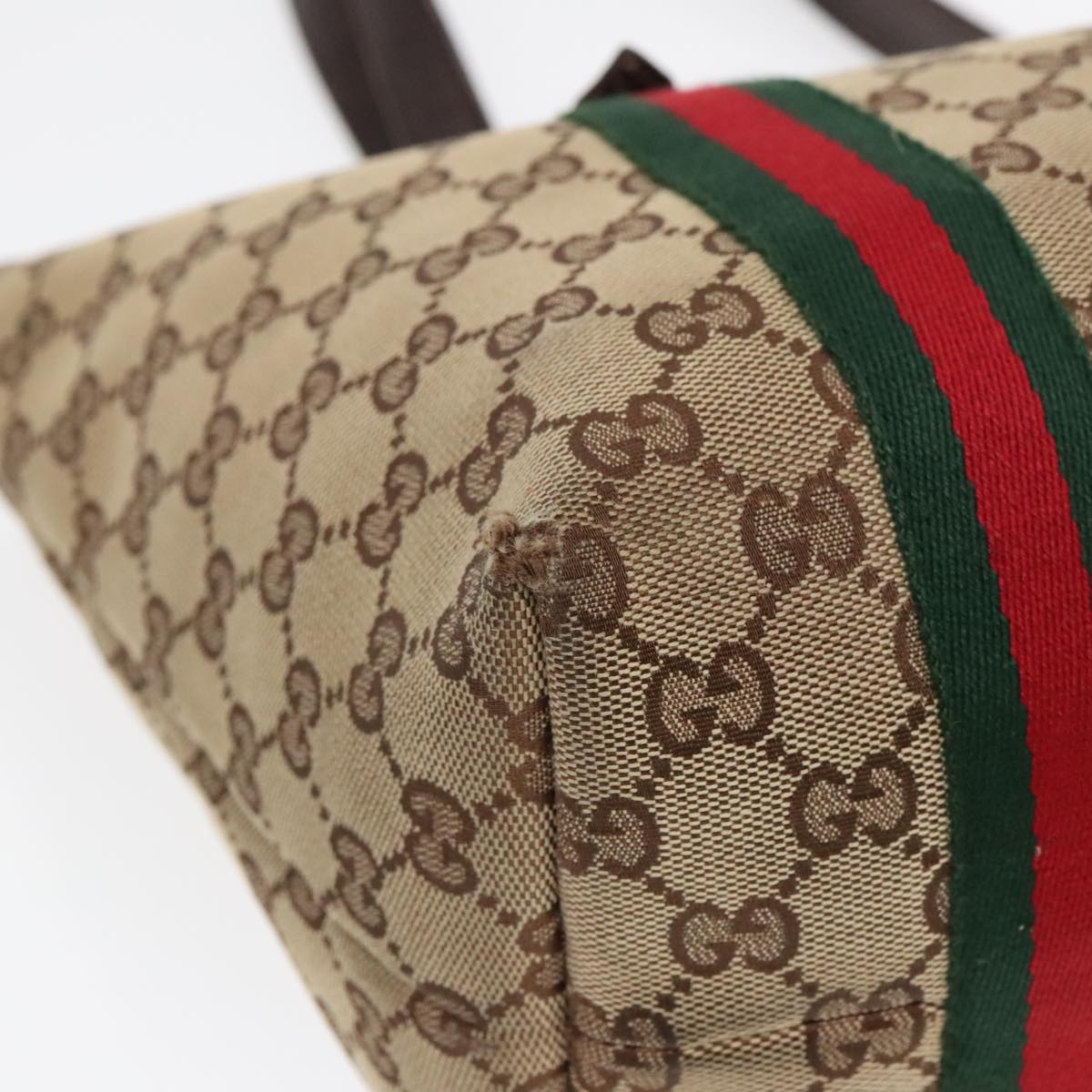 GUCCI GG Canvas Web Sherry Line Tote Bag Beige Green Red am6853