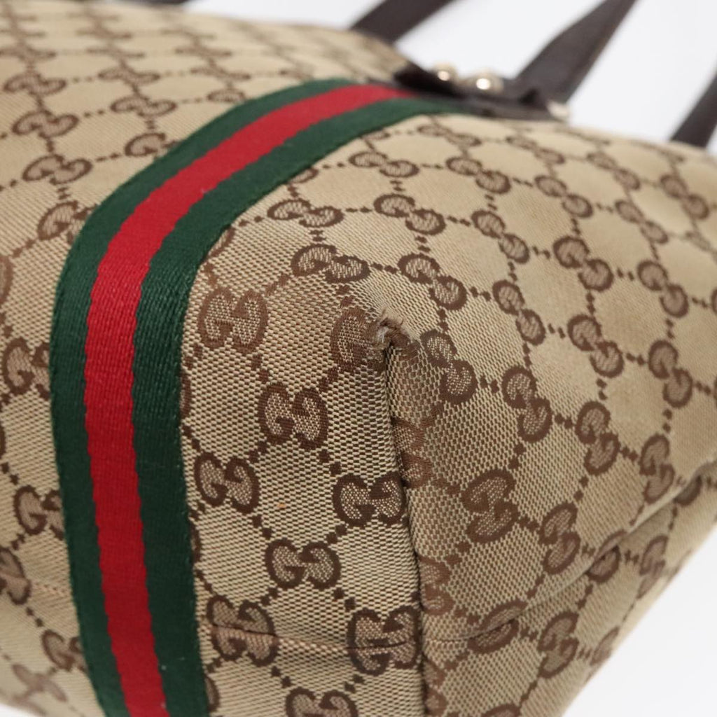 GUCCI GG Canvas Web Sherry Line Tote Bag Beige Green Red am6853