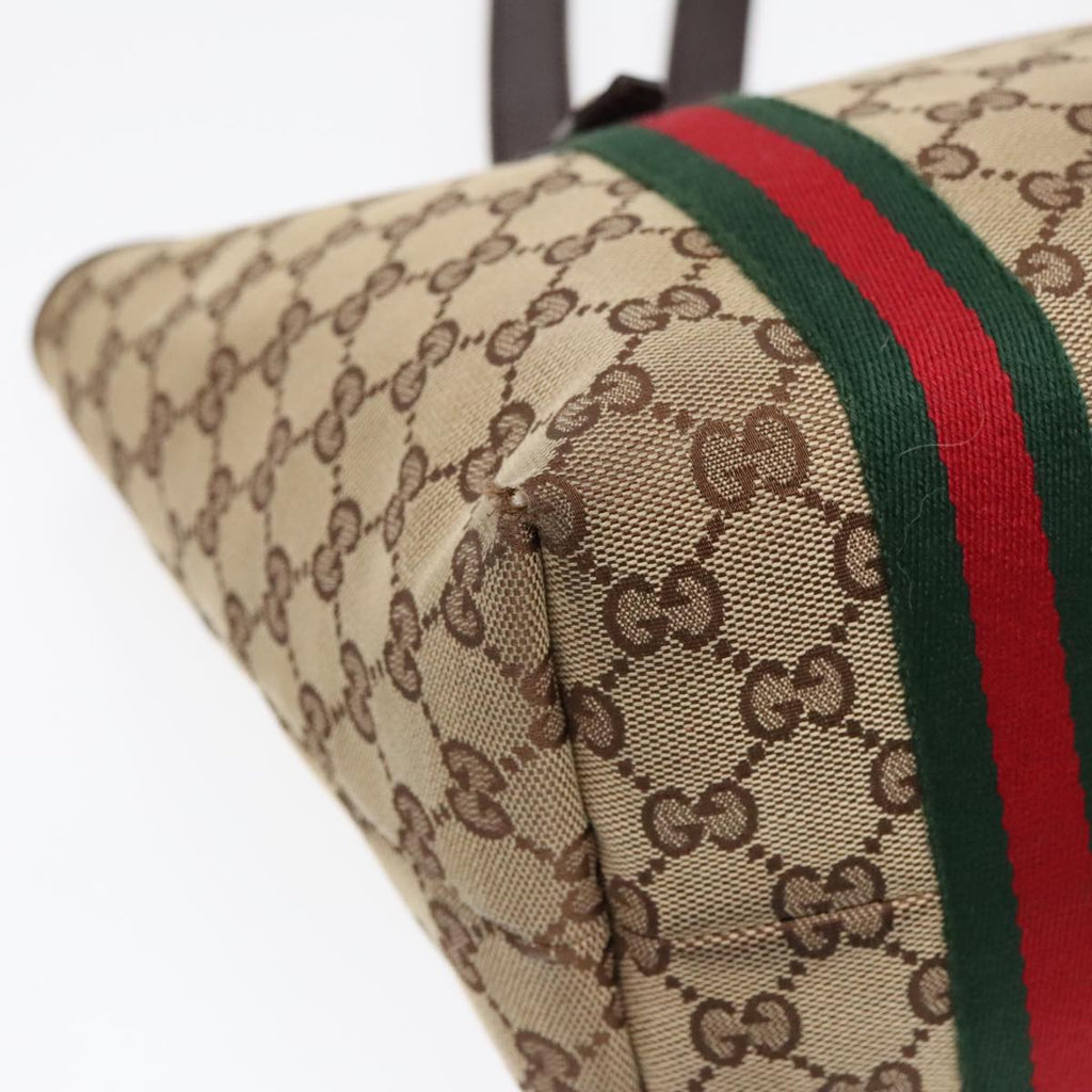 GUCCI GG Canvas Web Sherry Line Tote Bag Beige Green Red am6853