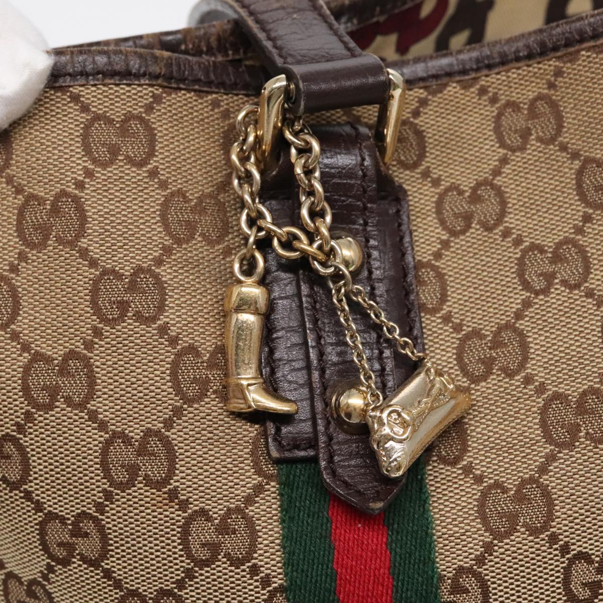 GUCCI GG Canvas Web Sherry Line Tote Bag Beige Green Red am6853