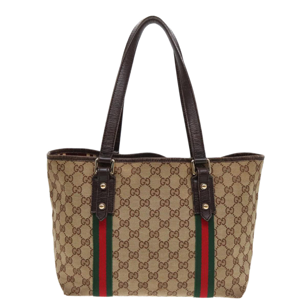 GUCCI GG Canvas Web Sherry Line Tote Bag Beige Green Red am6853