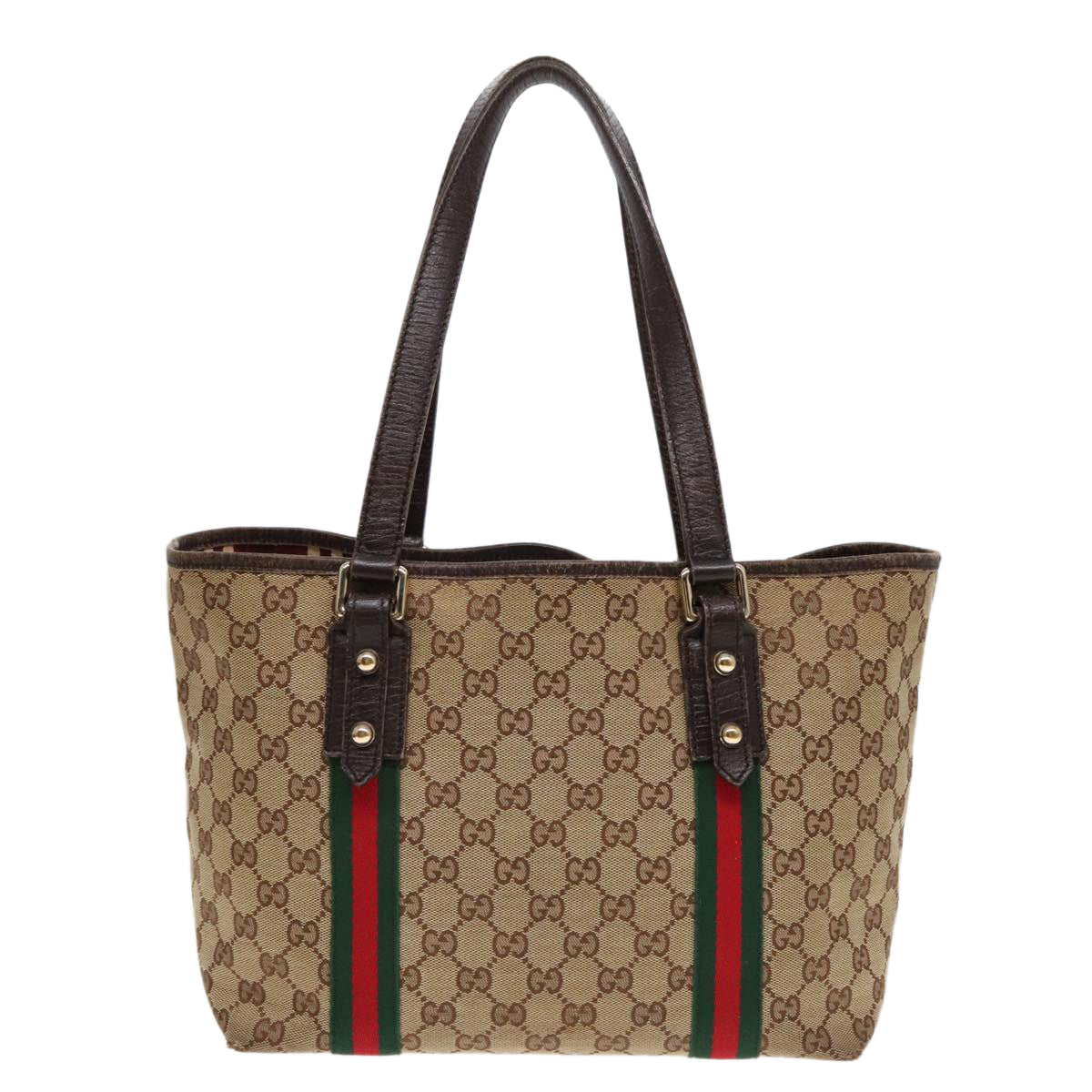 GUCCI GG Canvas Web Sherry Line Tote Bag Beige Green Red am6853