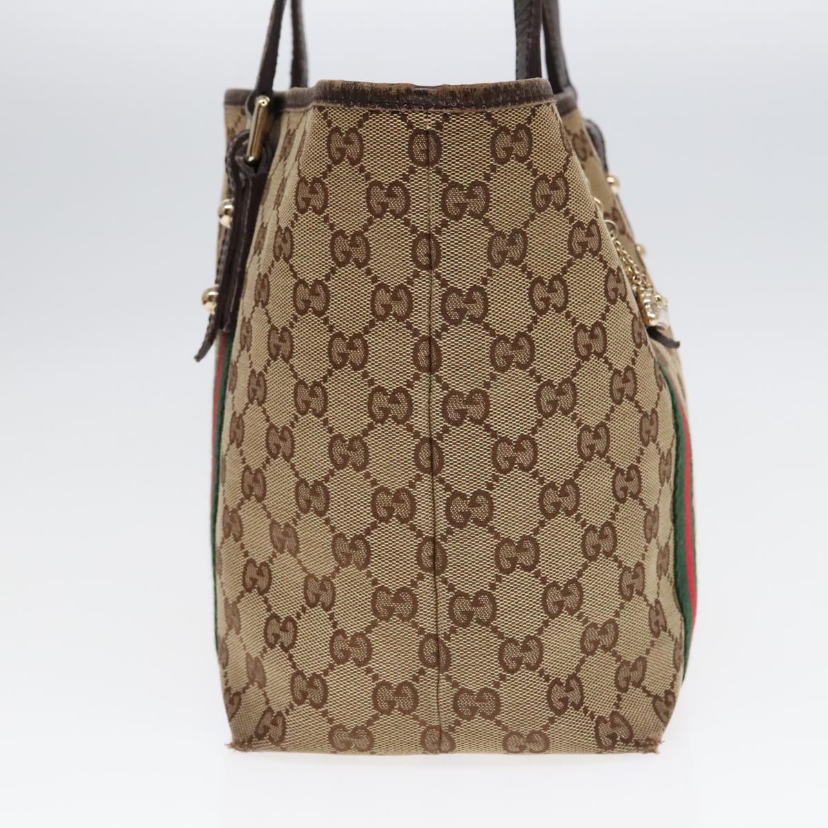 GUCCI GG Canvas Web Sherry Line Tote Bag Beige Green Red am6853