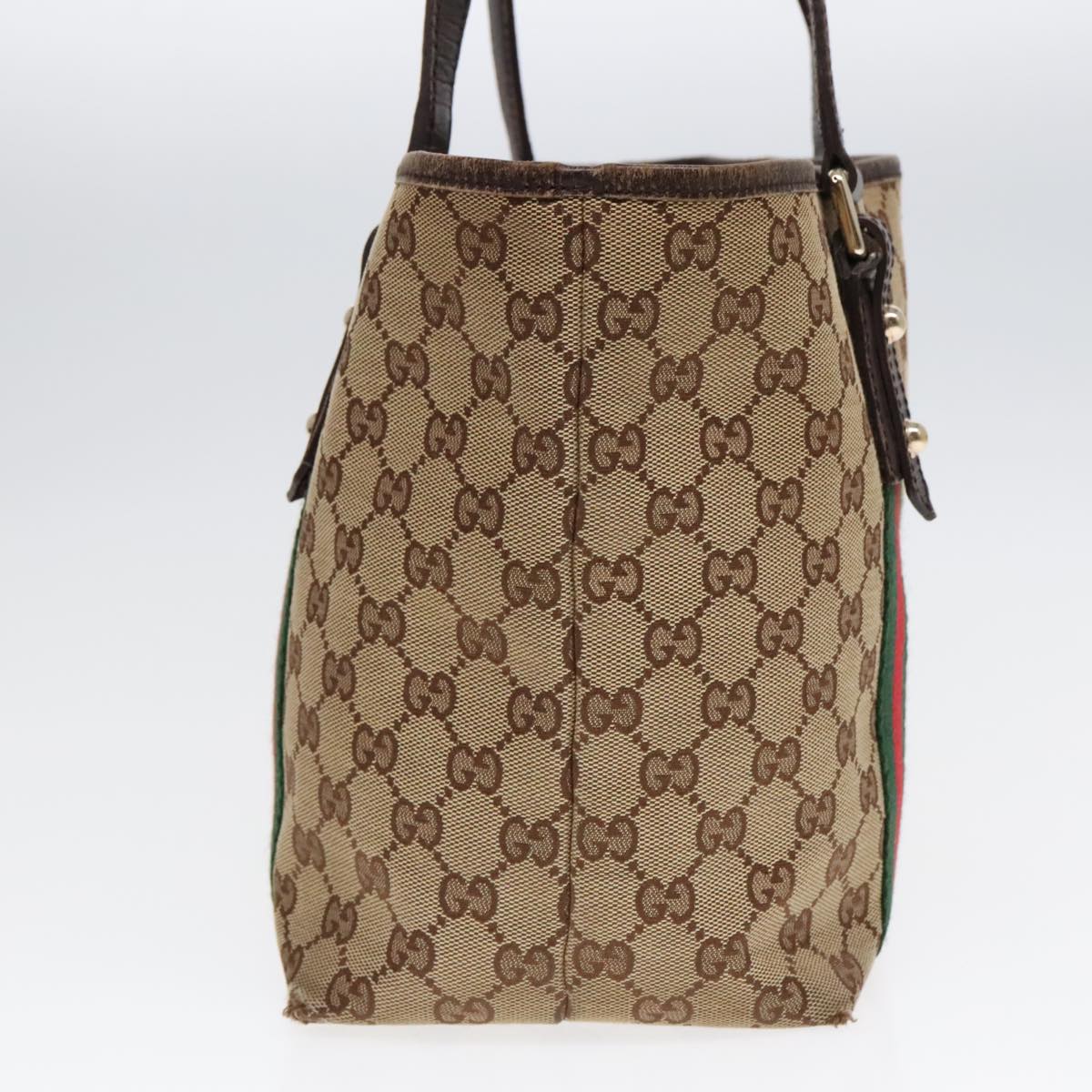 GUCCI GG Canvas Web Sherry Line Tote Bag Beige Green Red am6853