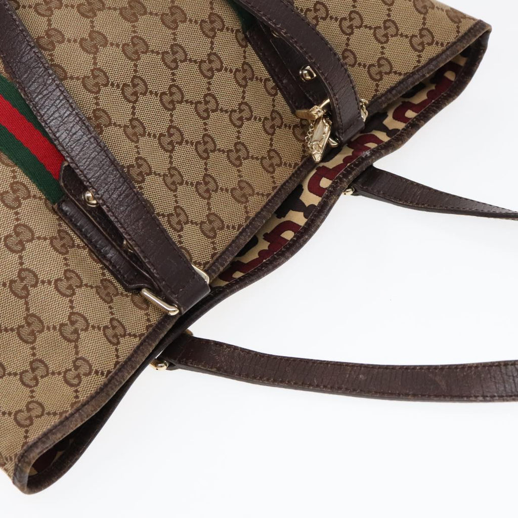 GUCCI GG Canvas Web Sherry Line Tote Bag Beige Green Red am6853