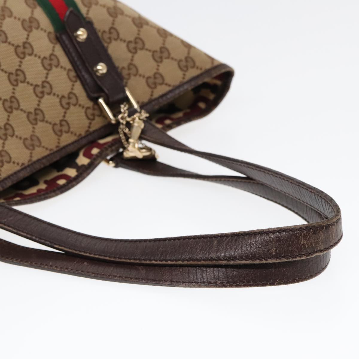 GUCCI GG Canvas Web Sherry Line Tote Bag Beige Green Red am6853