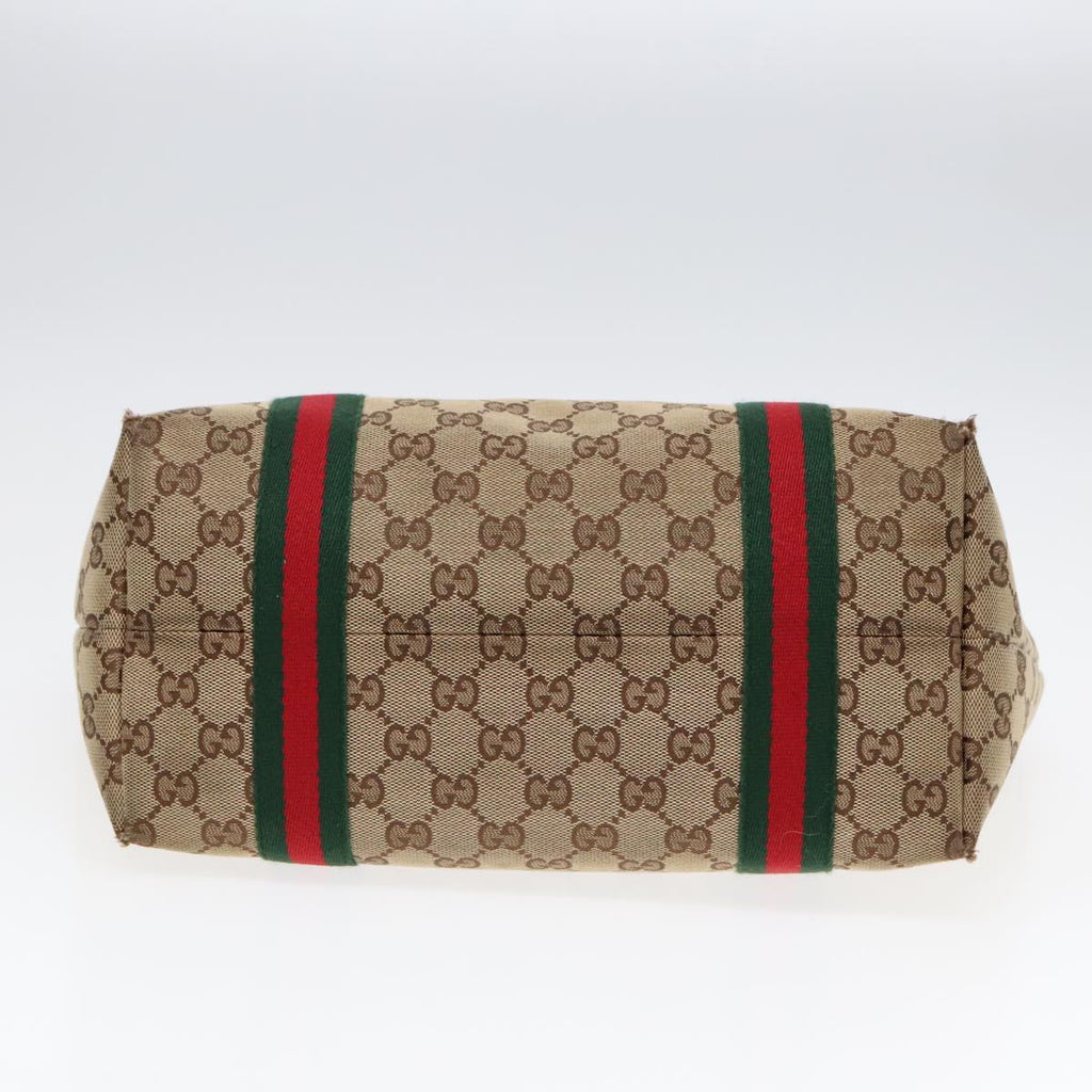 GUCCI GG Canvas Web Sherry Line Tote Bag Beige Green Red am6853