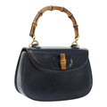GUCCI Bamboo Hand Bag Leather Black Gold 000 2046 0188 am6870