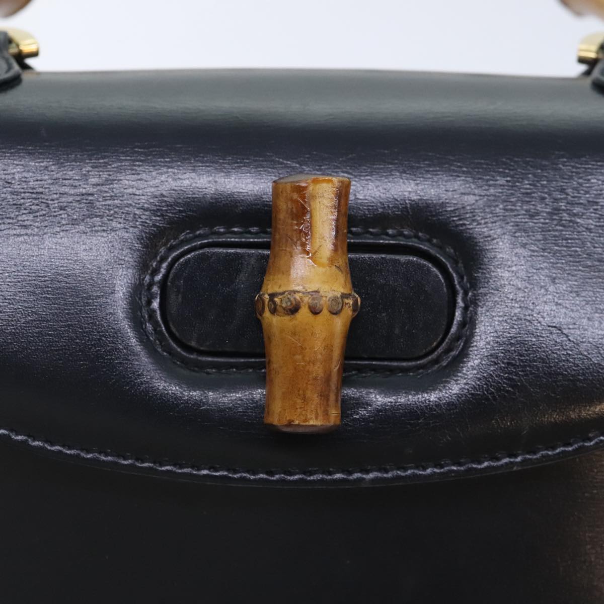 GUCCI Bamboo Hand Bag Leather Black Gold 000 2046 0188 am6870
