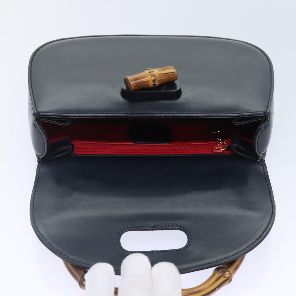 GUCCI Bamboo Hand Bag Leather Black Gold 000 2046 0188 am6870