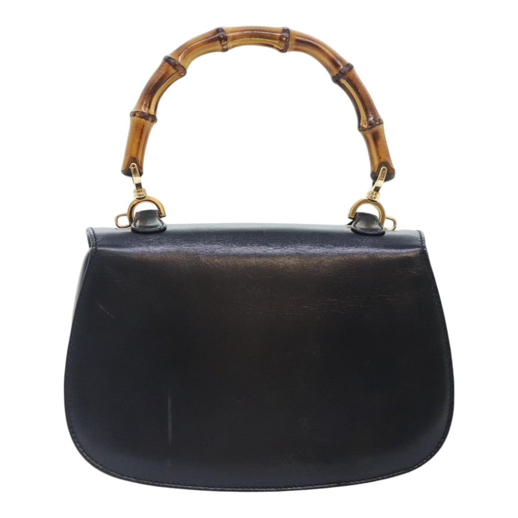 GUCCI Bamboo Hand Bag Leather Black Gold 000 2046 0188 am6870