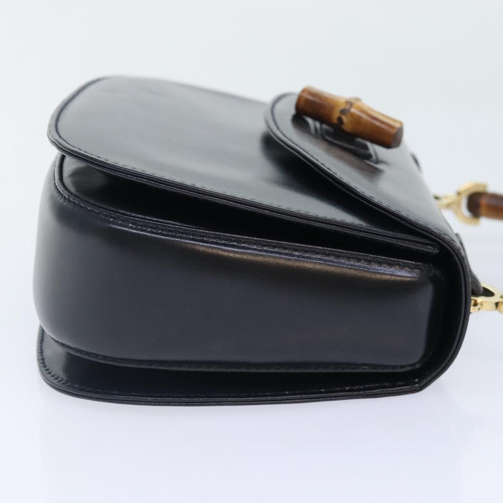 GUCCI Bamboo Hand Bag Leather Black Gold 000 2046 0188 am6870