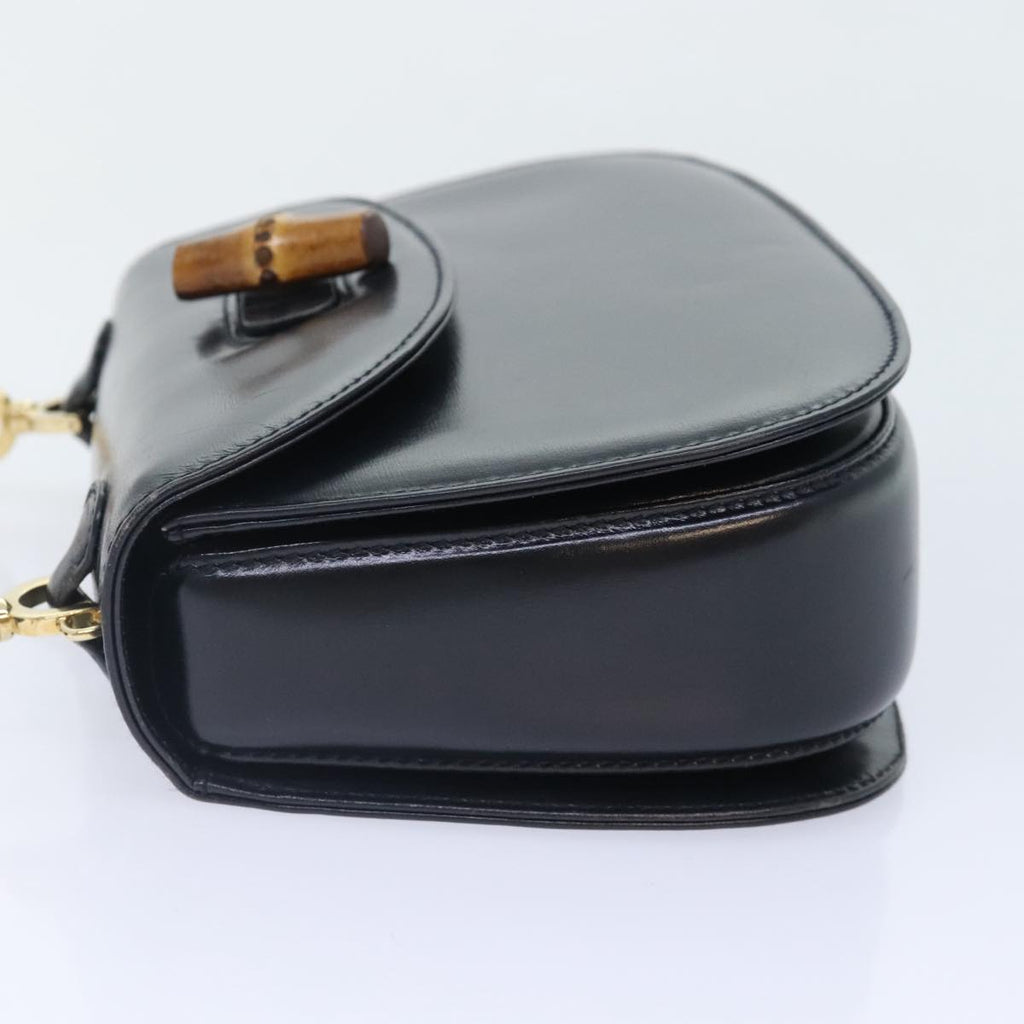 GUCCI Bamboo Hand Bag Leather Black Gold 000 2046 0188 am6870