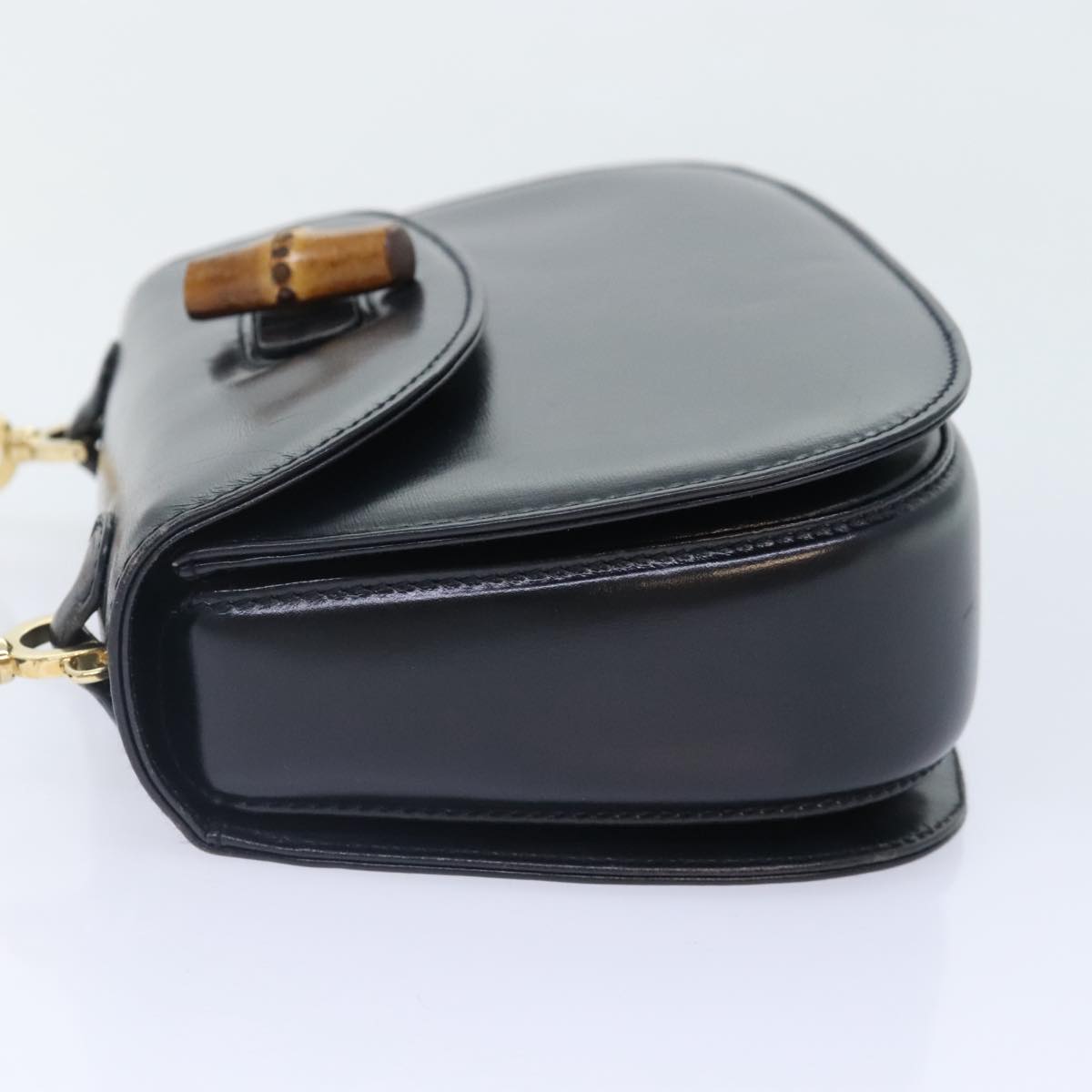 GUCCI Bamboo Hand Bag Leather Black Gold 000 2046 0188 am6870