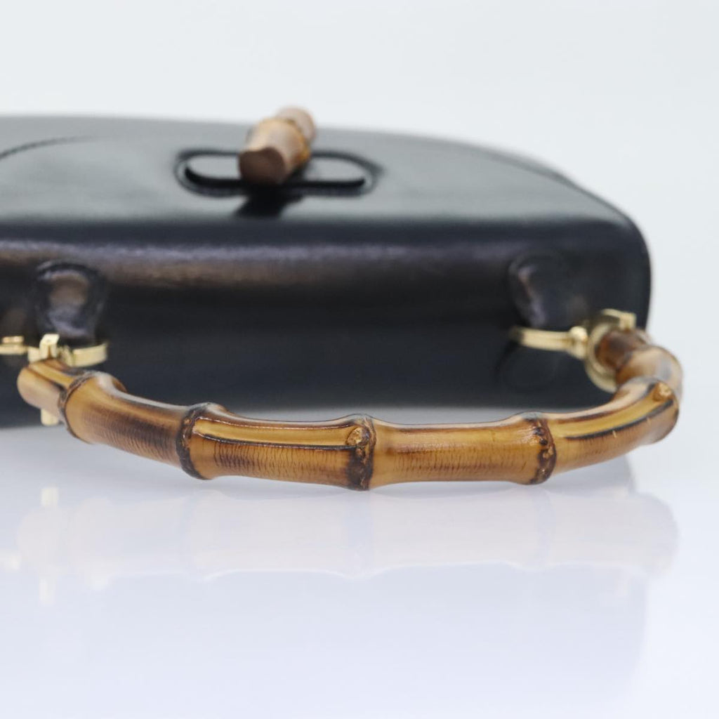 GUCCI Bamboo Hand Bag Leather Black Gold 000 2046 0188 am6870
