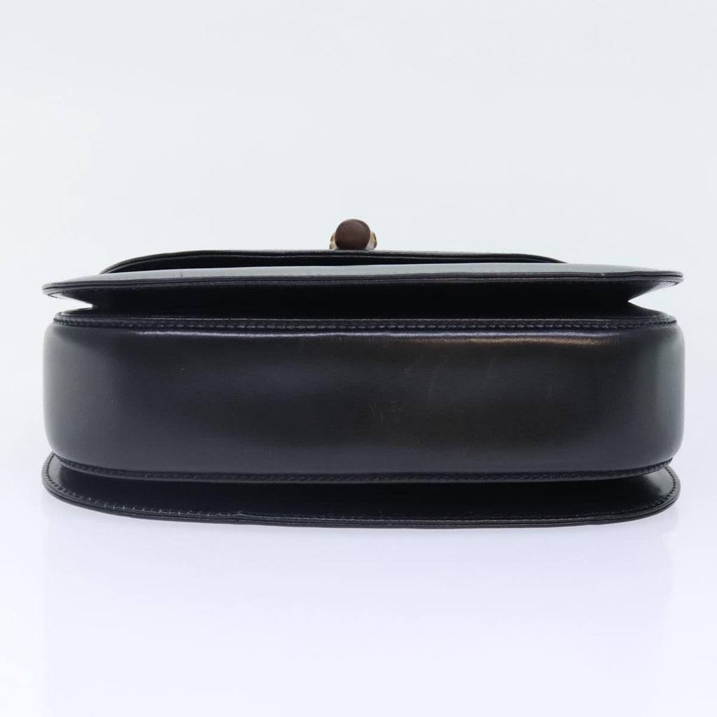 GUCCI Bamboo Hand Bag Leather Black Gold 000 2046 0188 am6870