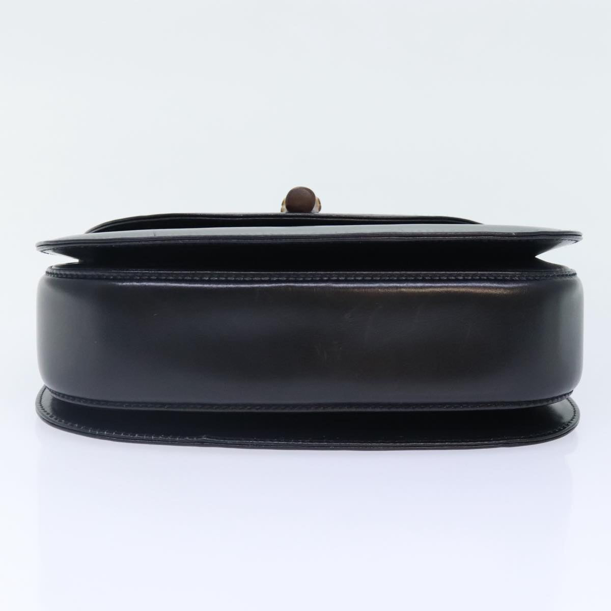 GUCCI Bamboo Hand Bag Leather Black Gold 000 2046 0188 am6870