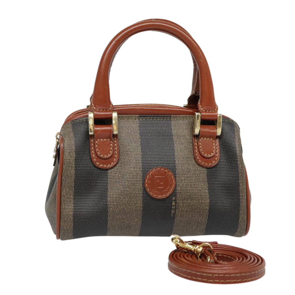 FENDI Pecan Canvas Hand Bag Coated Canvas 2way Brown Khaki am6873