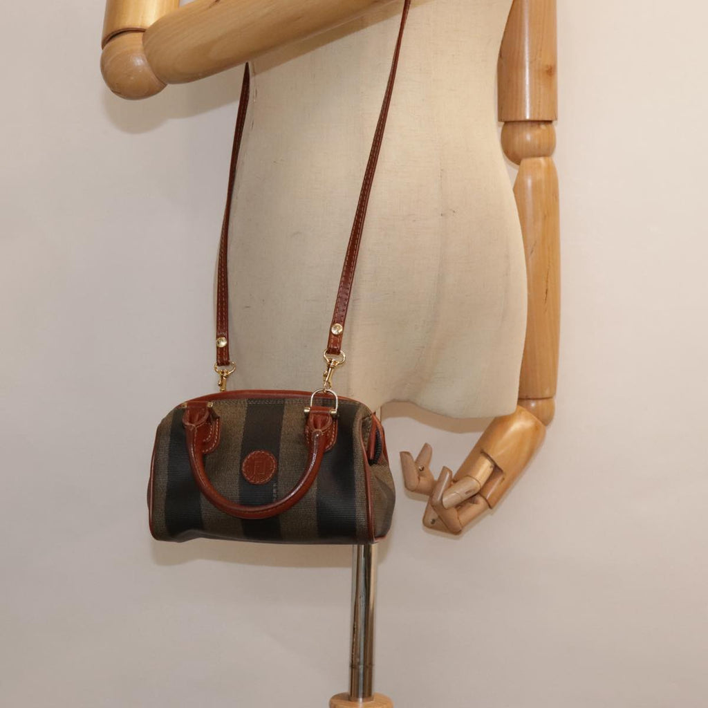 FENDI Pecan Canvas Hand Bag Coated Canvas 2way Brown Khaki am6873
