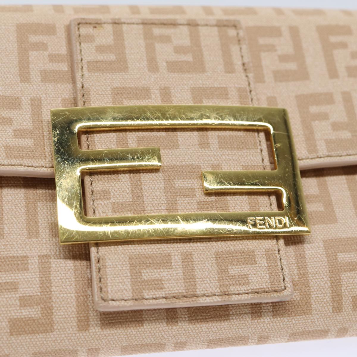 FENDI Zucchino Canvas Wallet Beige Gold am6889