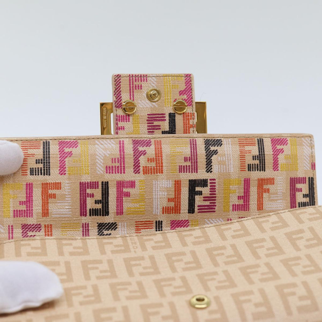 FENDI Zucchino Canvas Wallet Beige Gold am6889