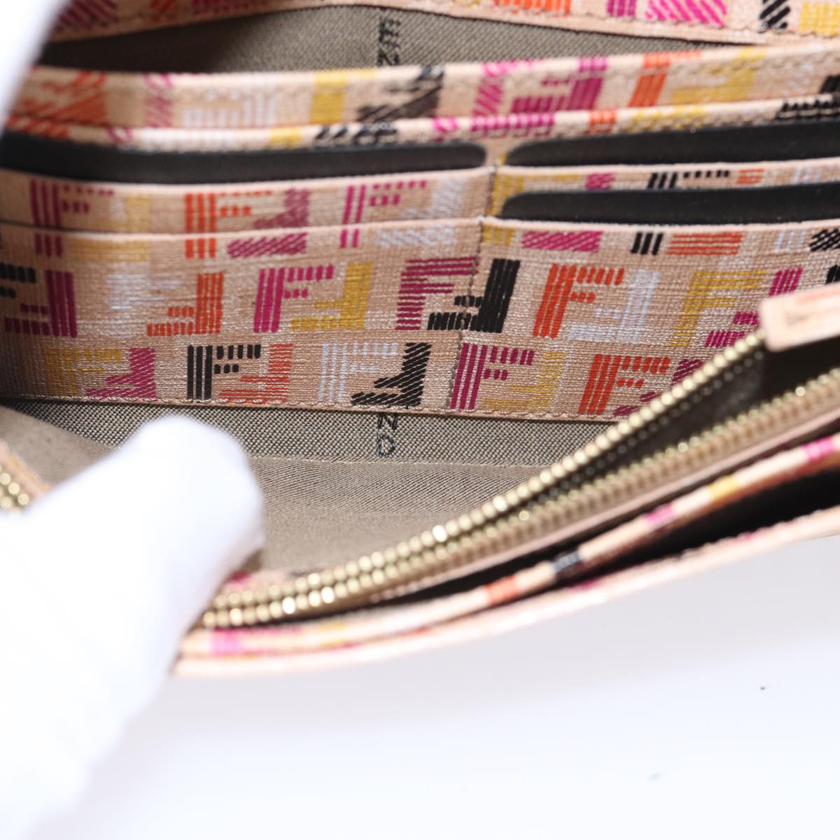 FENDI Zucchino Canvas Wallet Beige Gold am6889