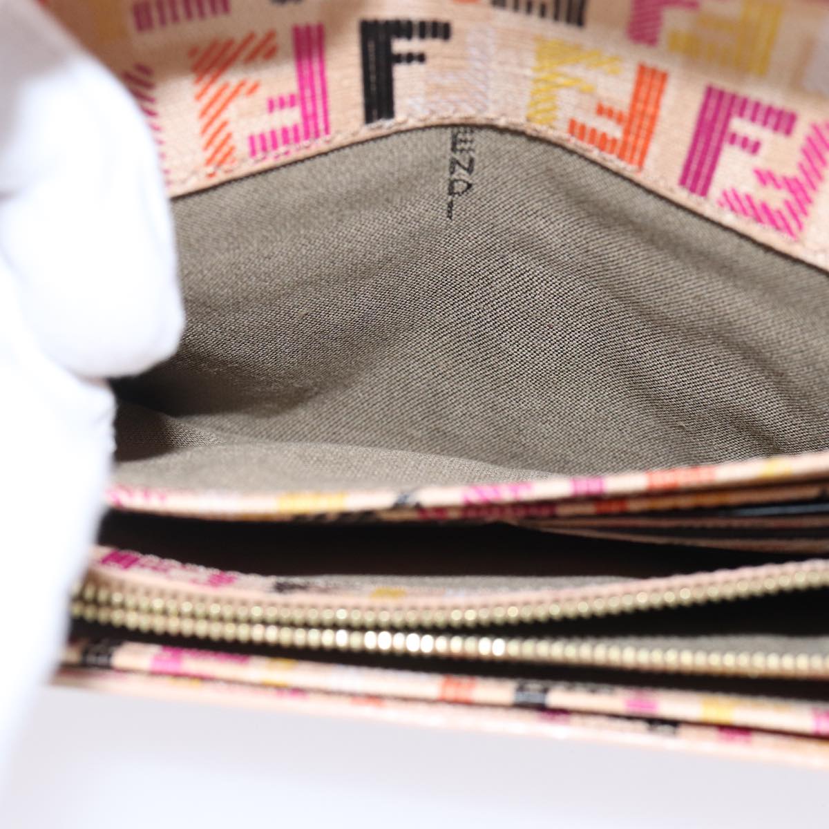 FENDI Zucchino Canvas Wallet Beige Gold am6889