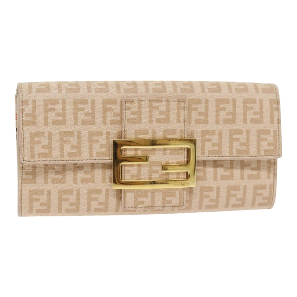 FENDI Zucchino Canvas Wallet Beige Gold am6889