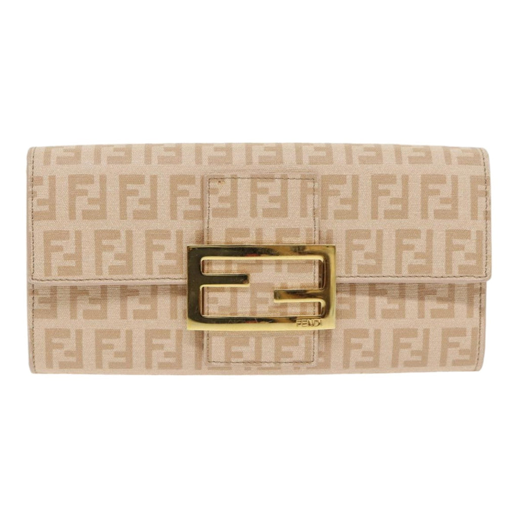FENDI Zucchino Canvas Wallet Beige Gold am6889