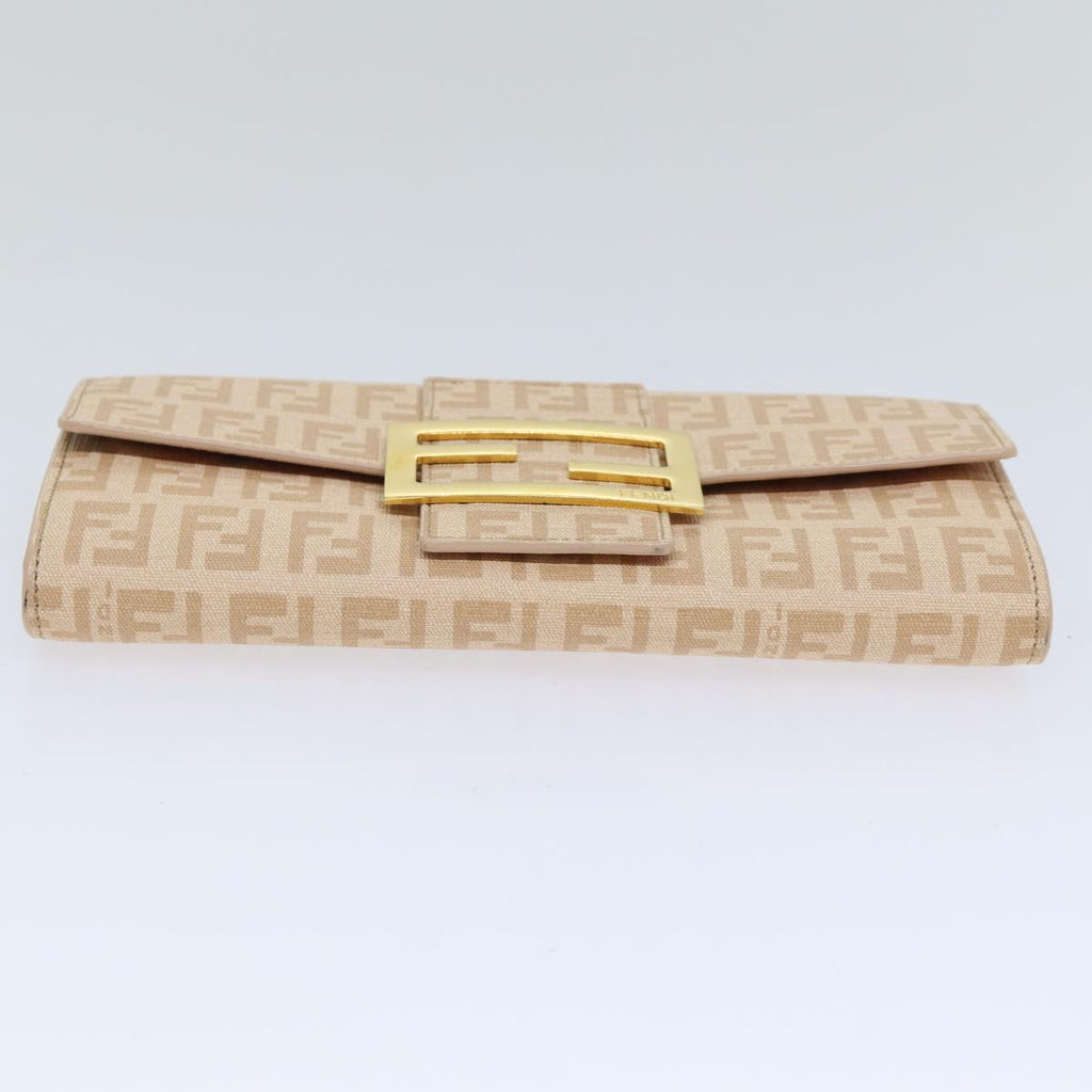FENDI Zucchino Canvas Wallet Beige Gold am6889