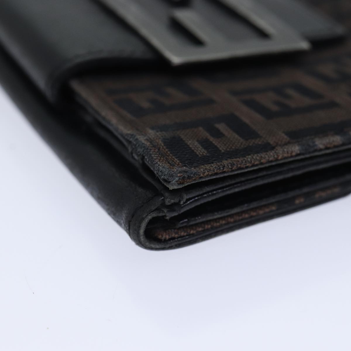 FENDI Zucchino Canvas Wallet Brown Silver am6905