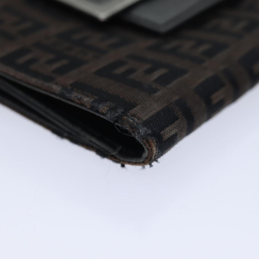 FENDI Zucchino Canvas Wallet Brown Silver am6905