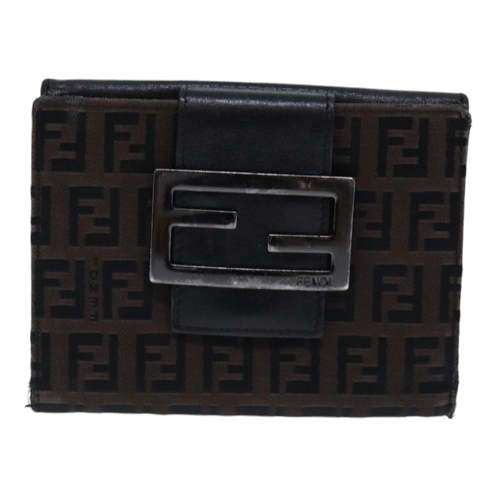 FENDI Zucchino Canvas Wallet Brown Silver am6905