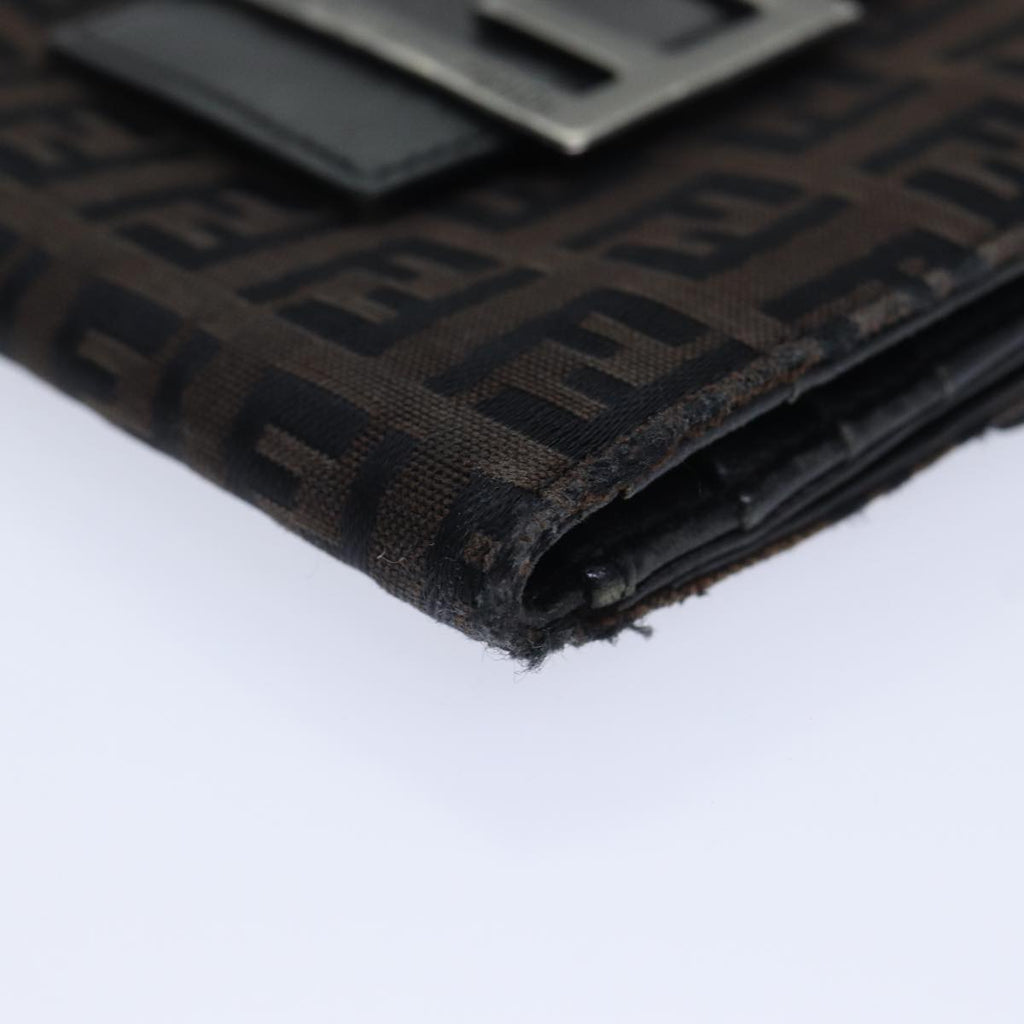 FENDI Zucchino Canvas Wallet Brown Silver am6905