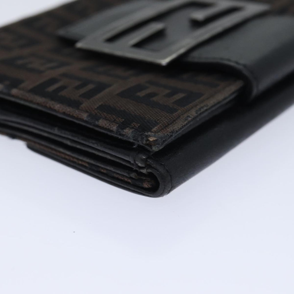 FENDI Zucchino Canvas Wallet Brown Silver am6905
