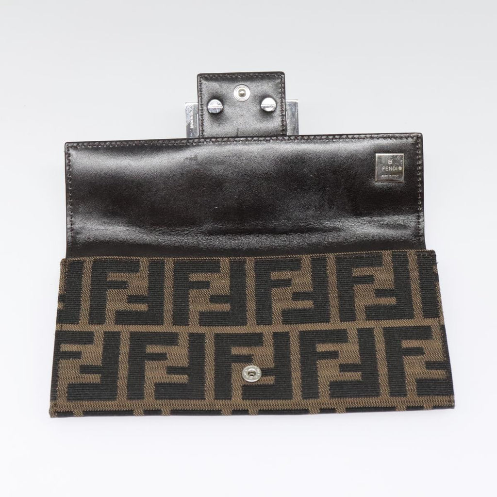 FENDI Zucca Canvas Long Wallet Black Brown Silver am6992