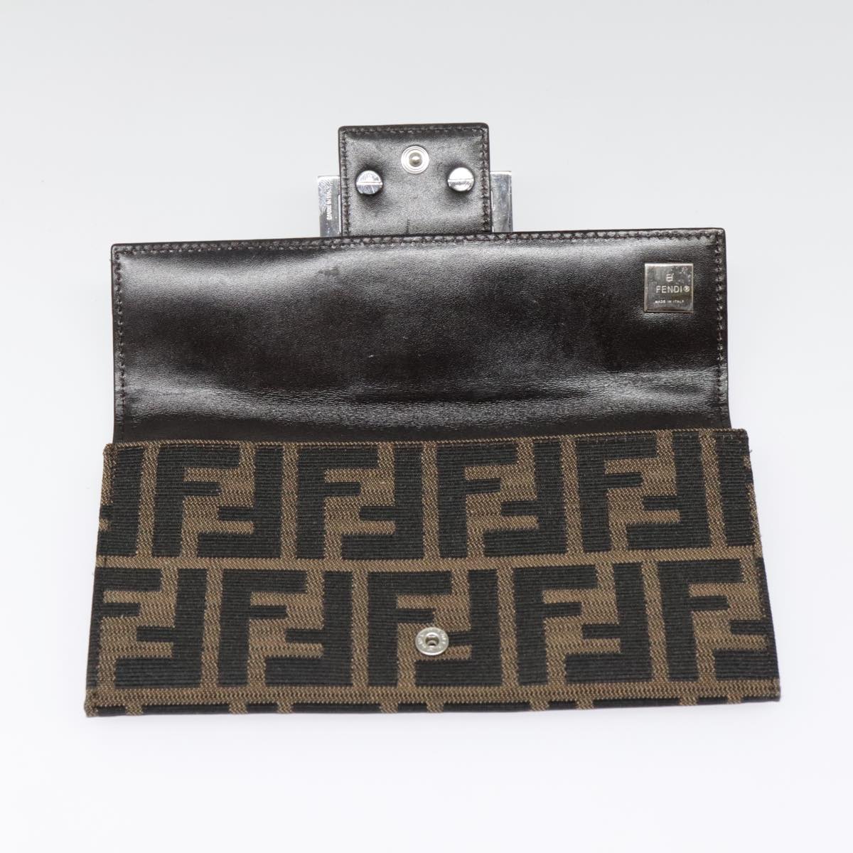 FENDI Zucca Canvas Long Wallet Black Brown Silver am6992