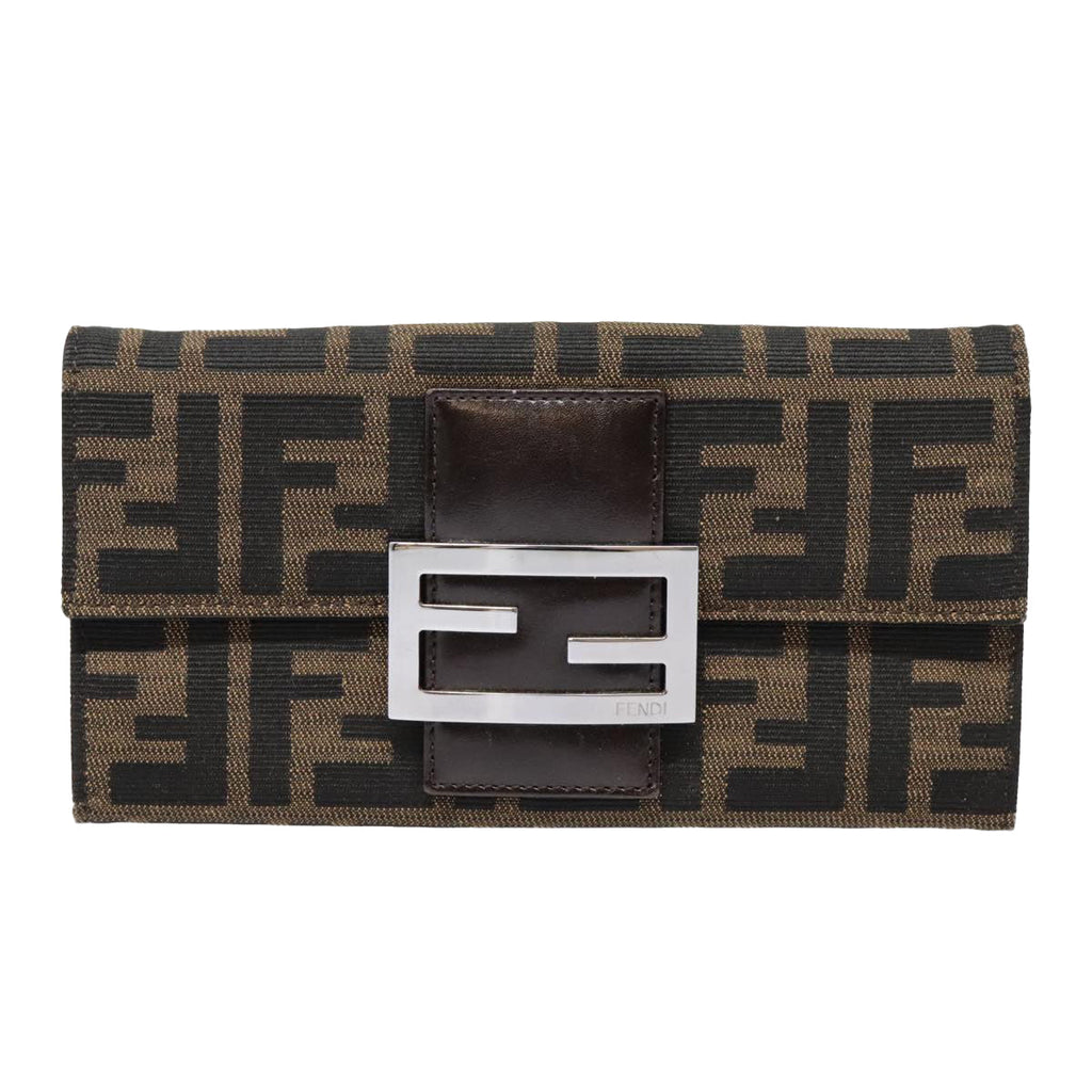FENDI Zucca Canvas Long Wallet Black Brown Silver am6992