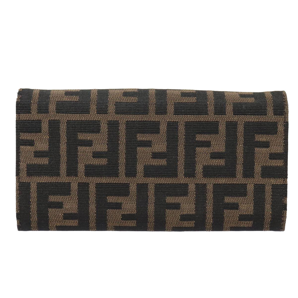 FENDI Zucca Canvas Long Wallet Black Brown Silver am6992
