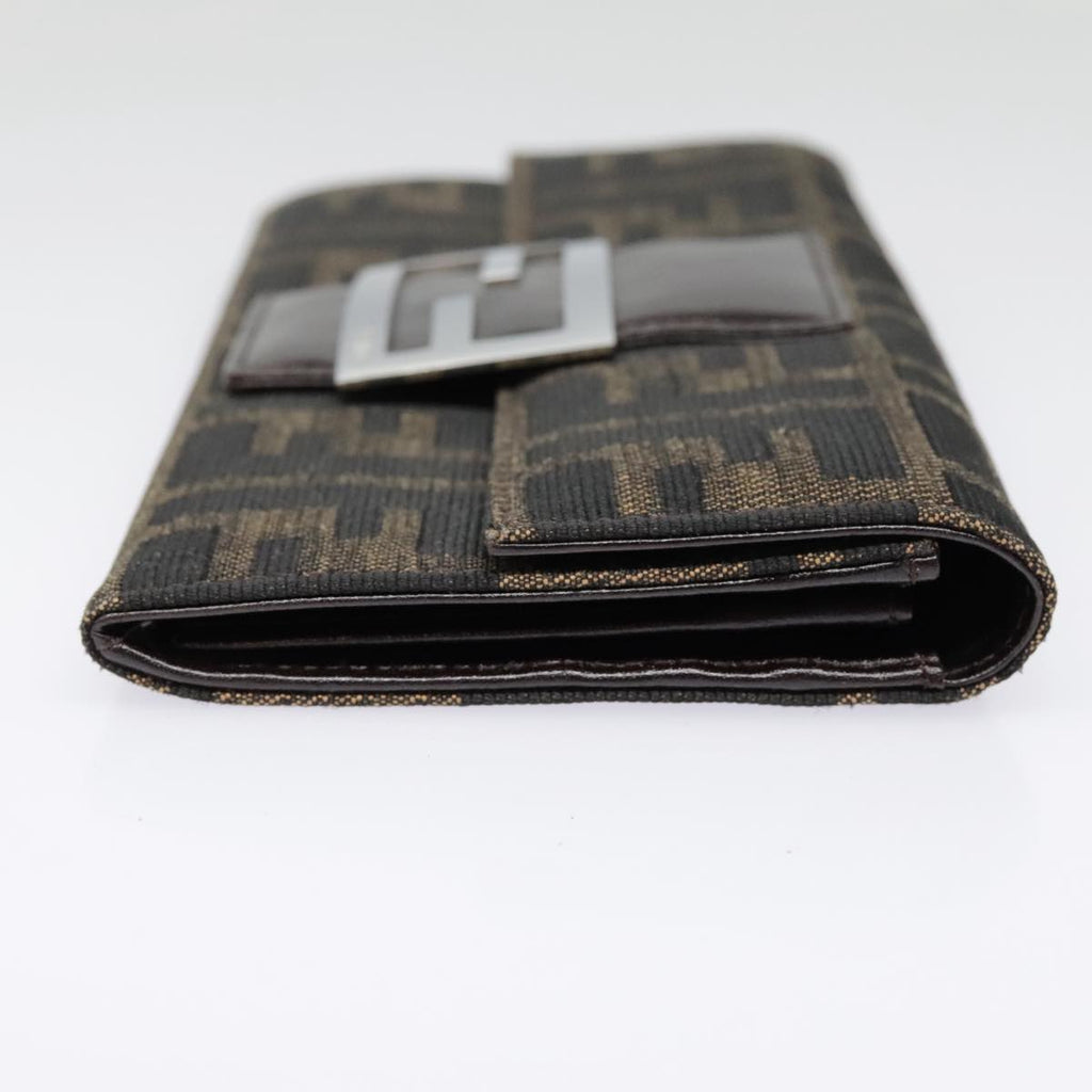 FENDI Zucca Canvas Long Wallet Black Brown Silver am6992