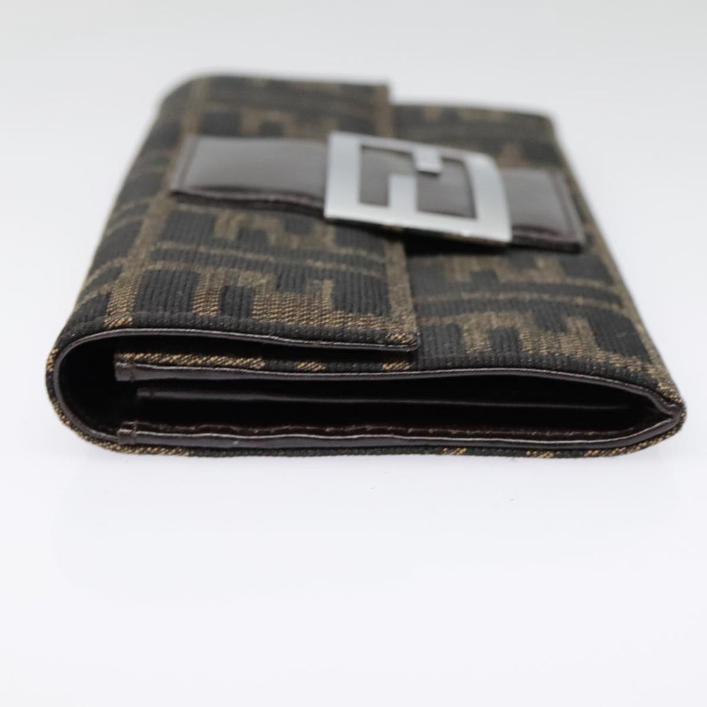 FENDI Zucca Canvas Long Wallet Black Brown Silver am6992