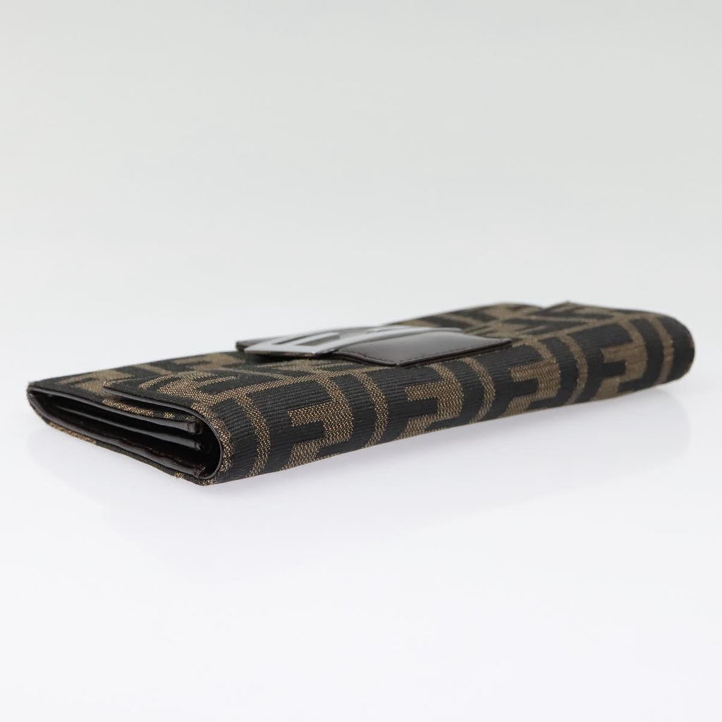 FENDI Zucca Canvas Long Wallet Black Brown Silver am6992