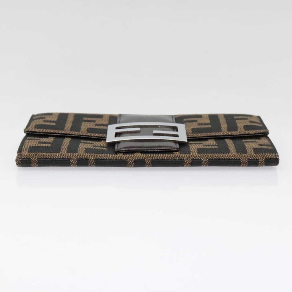 FENDI Zucca Canvas Long Wallet Black Brown Silver am6992