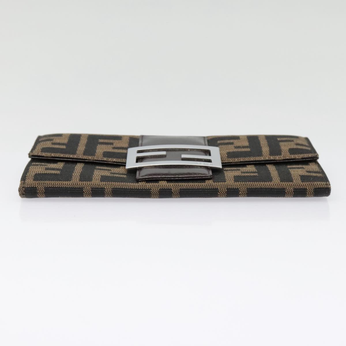 FENDI Zucca Canvas Long Wallet Black Brown Silver am6992