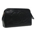 CHANEL COCO Mark Pouch Caviar Skin Black Gold CC am7049